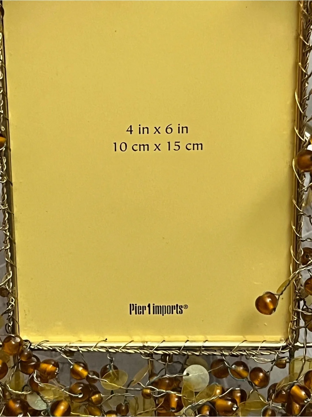 Pier 1 Imports Beaded Wire Photo Frame Gold Amber Glass 4x6 Decorative Frame